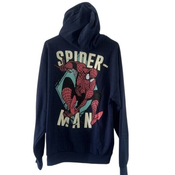 Marvel Spider-Man Navy Hoodie Sweatshirt L Mens Cotton Polyester - Picture 4 of 10